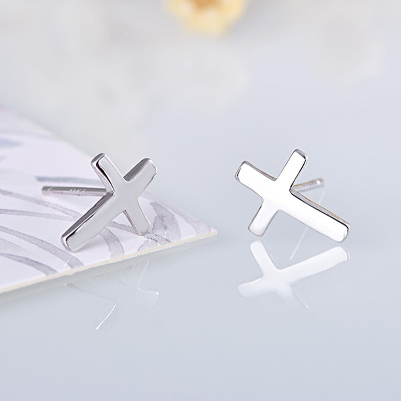 S925 sterling silver earrings fashionable earrings for women smooth cross earrings